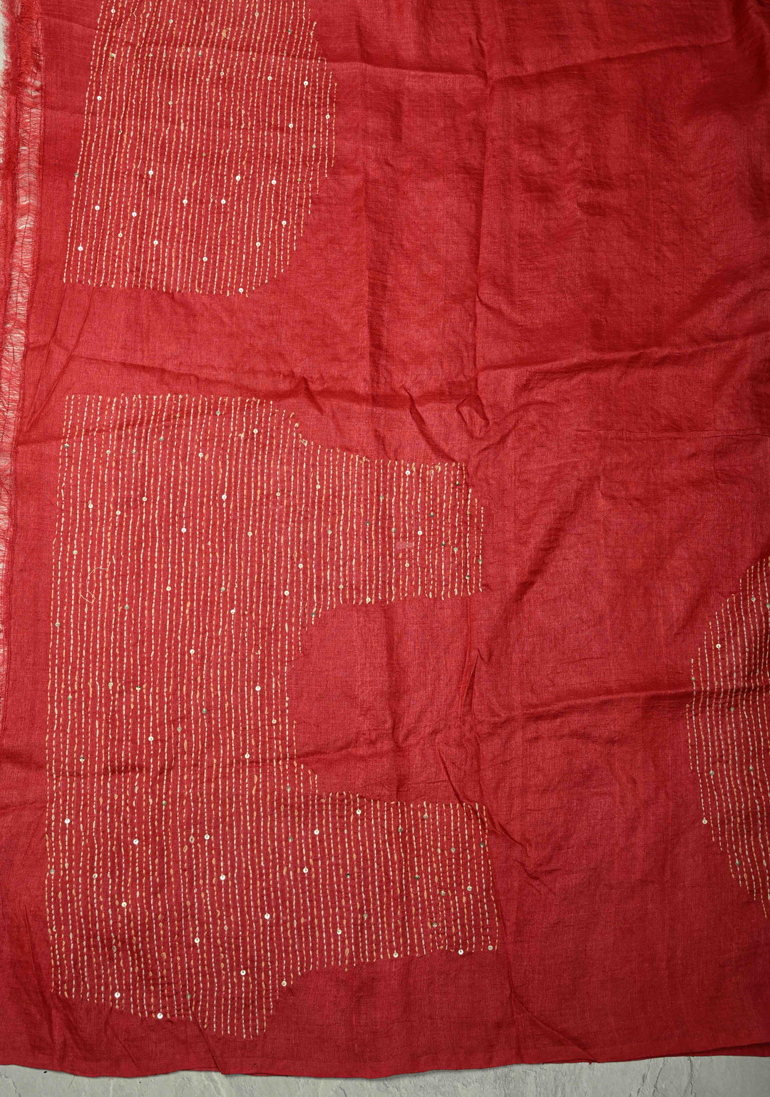 Tan Floral Digital Print on Tussar Silk Saree with Gujarati Hand Embroidery and Mirror Work on Pallu | SILK MARK CERTIFIED