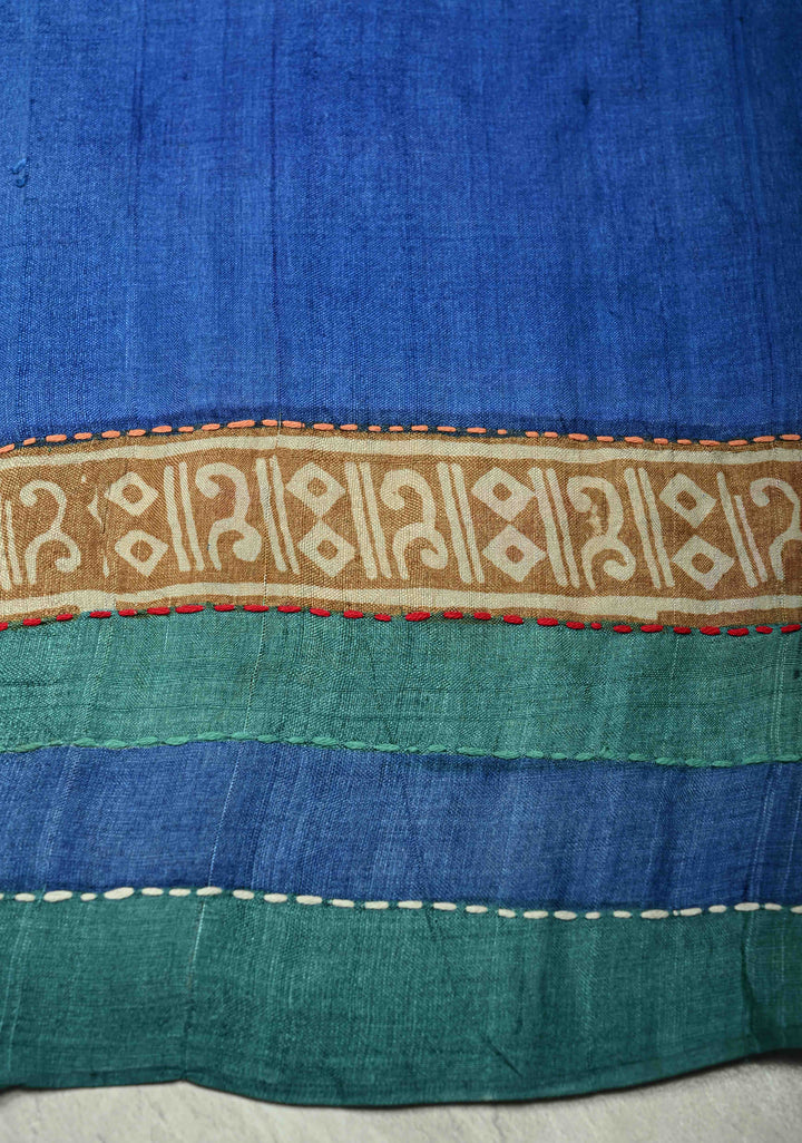 Kanchana Tussar Silk Saree with Hand Wax Batik Print Panel and Authentic Lambani Embroidery Pallu | SILK MARK CERTIFIED