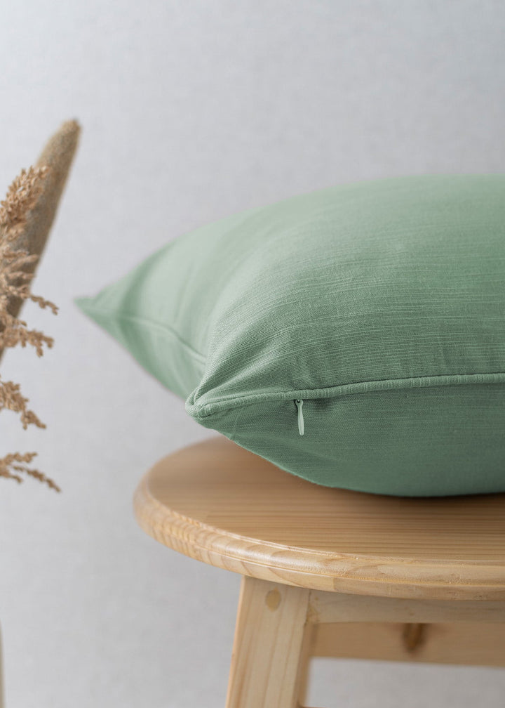 Solid Sage Green Plain Cushion Cover for Sofa – 100% Cotton | SHOBITAM