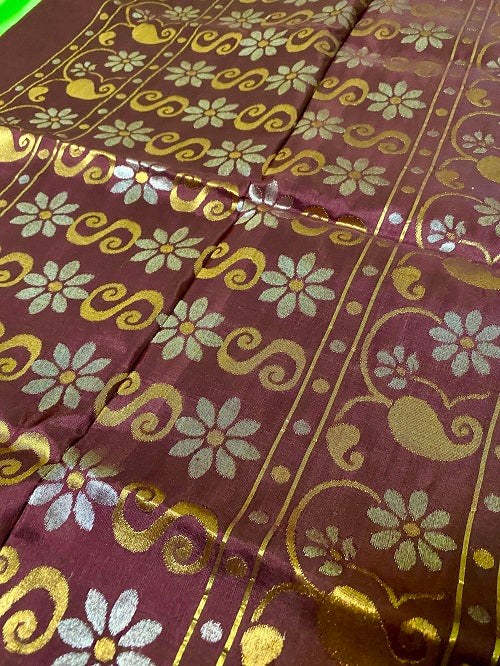 Mahogany - Designer Handwoven Uppada Jamdani Silk Saree | SILK MARK CERTIFIED | SHOBITAM