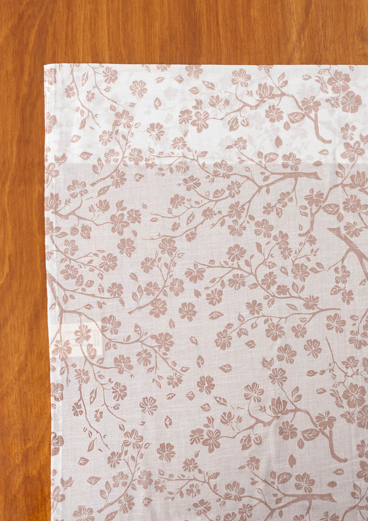 Sakura Flower pattern 100% Cotton Sheer curtain for Living room & bedroom - Light filtering - Rust - Single Piece | SHOBITAM