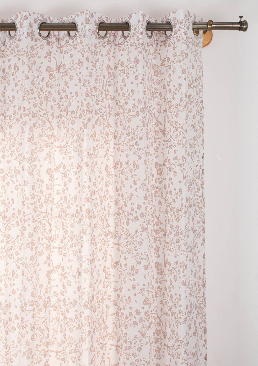 Sakura Flower pattern 100% Cotton Sheer curtain for Living room & bedroom - Light filtering - Rust - Single Piece | SHOBITAM