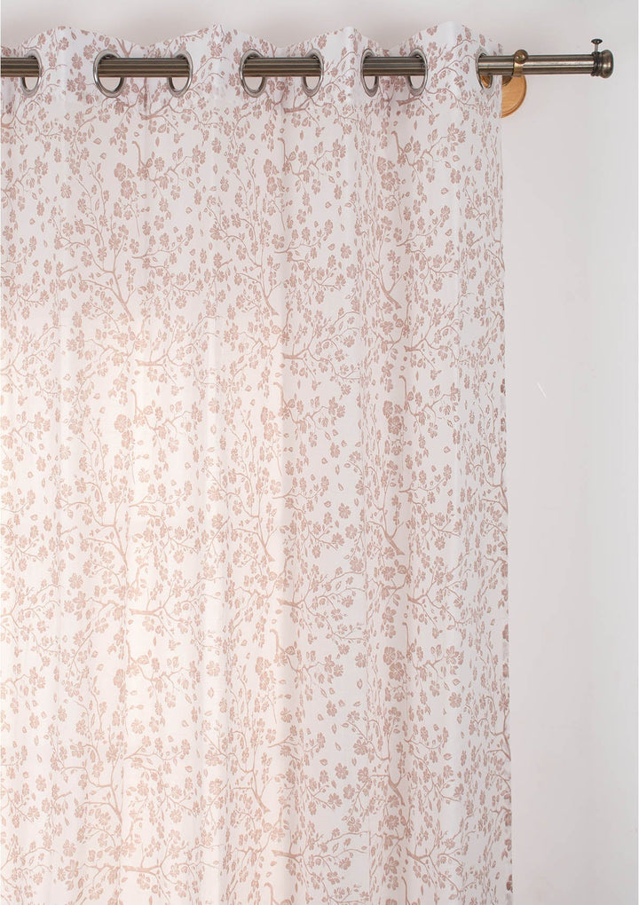 Sakura Flower pattern 100% Cotton Sheer curtain for Living room & bedroom - Light filtering - Rust - Single Piece | SHOBITAM