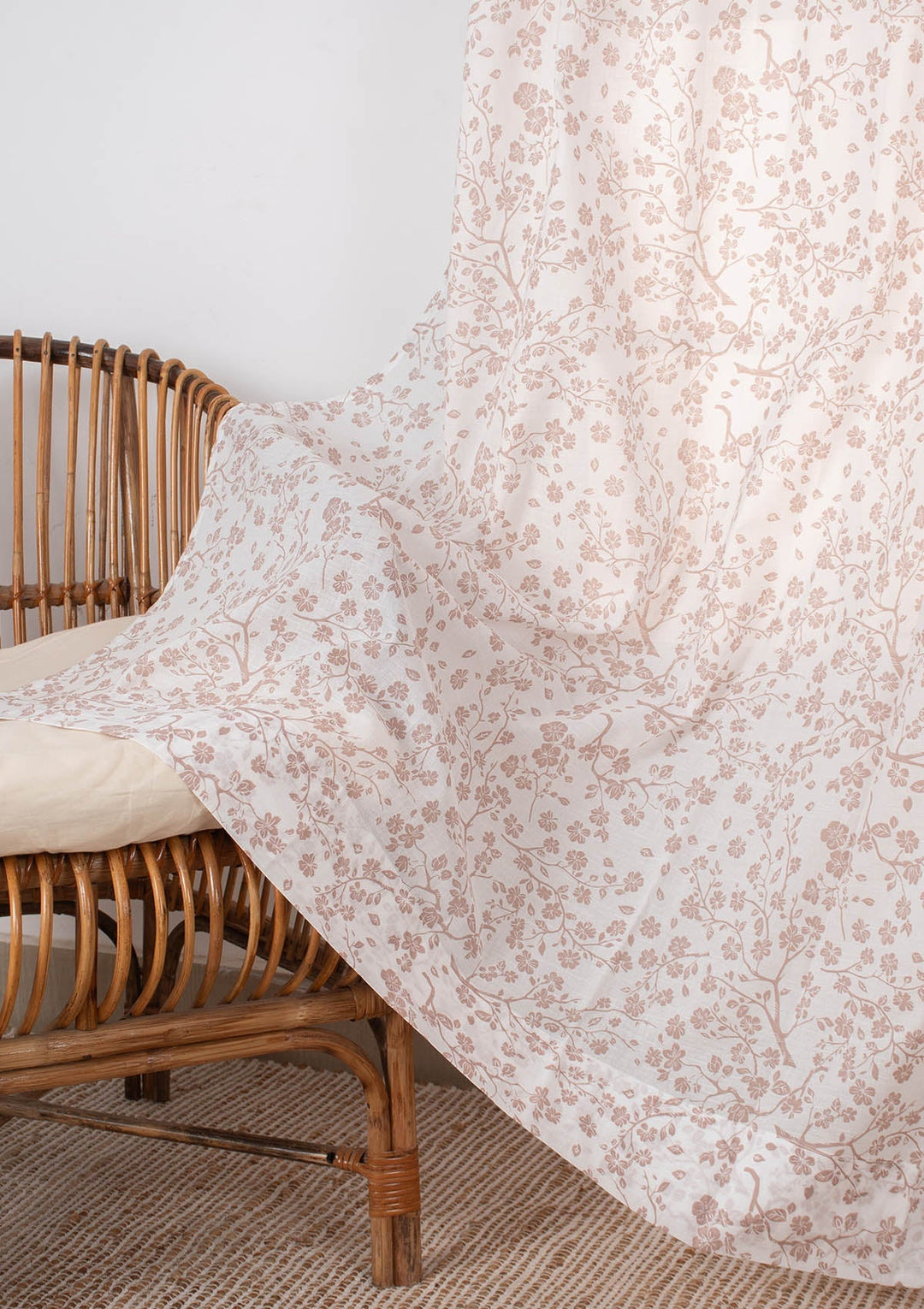 Sakura Flower pattern 100% Cotton Sheer curtain for Living room & bedroom - Light filtering - Rust - Single Piece | SHOBITAM