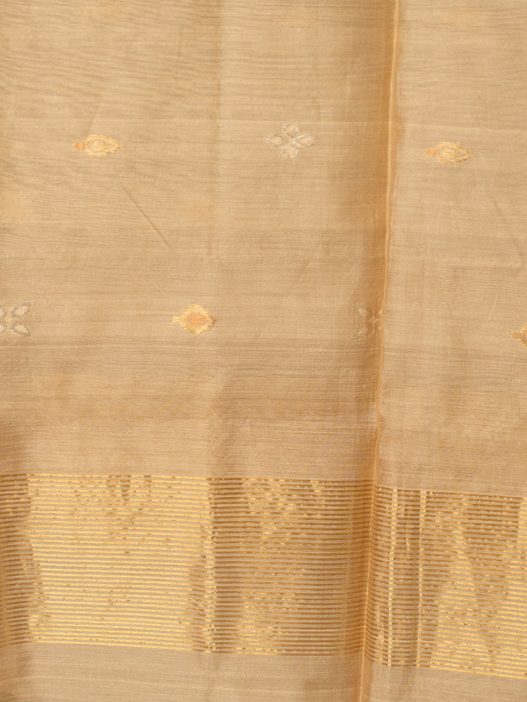 Sandal Silver Golden Handloom Chanderi Silk Cotton Dupatta | SHOBITAM
