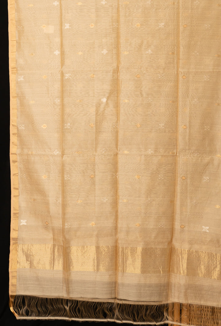 Sandal Silver Golden Handloom Chanderi Silk Cotton Dupatta | SHOBITAM