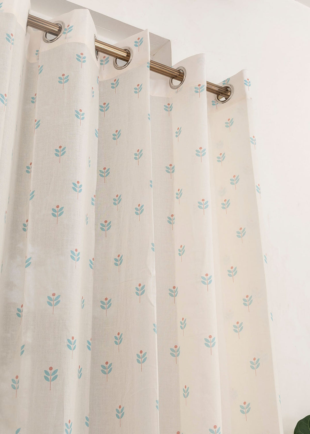 Sapling 100% Cotton Sheer floral curtain for Living room - Light filtering - Nile Blue - Single Piece | SHOBITAM