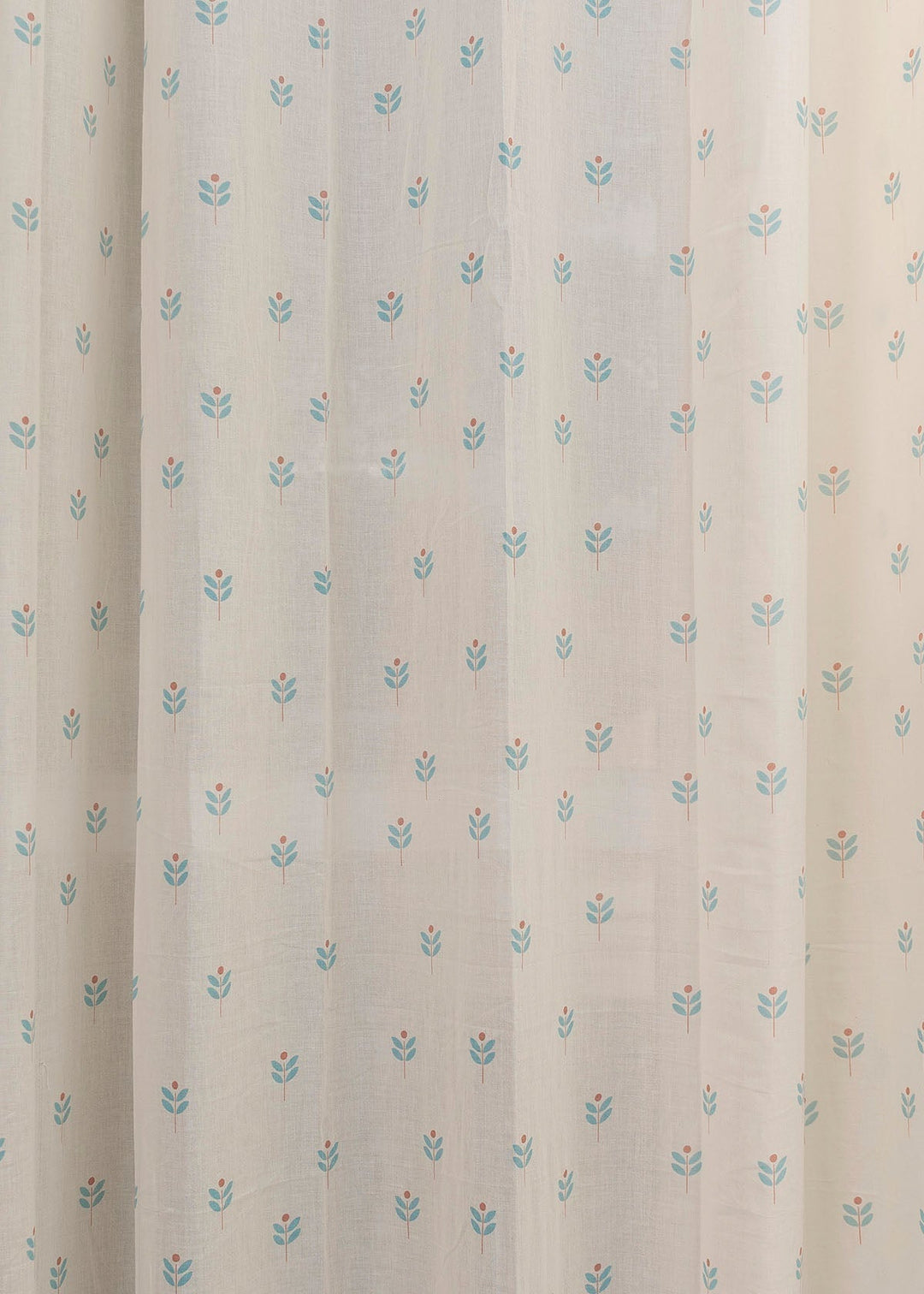 Sapling 100% Cotton Sheer floral curtain for Living room - Light filtering - Nile Blue - Single Piece | SHOBITAM