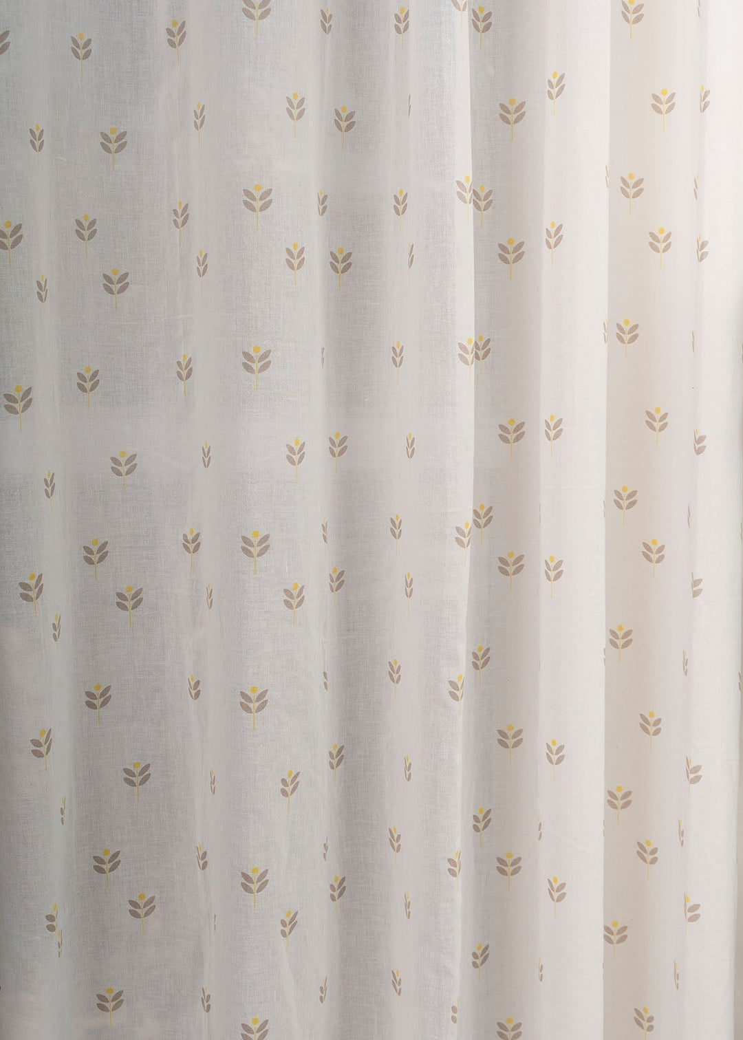 Sapling 100% Cotton Sheer floral curtain for Living room - Light filtering - Yellow - Single Piece | SHOBITAM