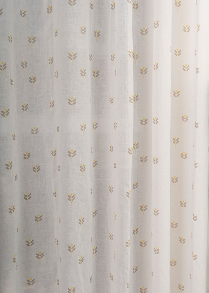 Sapling 100% Cotton Sheer floral curtain for Living room - Light filtering - Yellow - Single Piece | SHOBITAM
