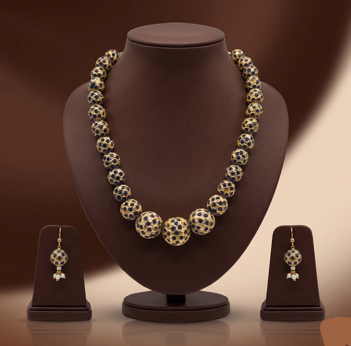Sapphire Royale Blue Stone Ball Necklace Set | SHOBITAM