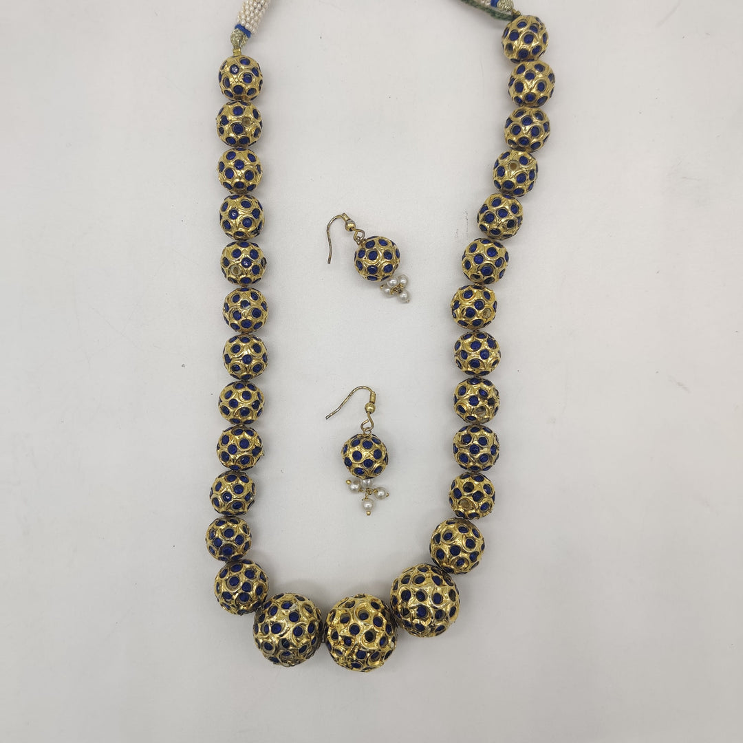 Sapphire Royale Blue Stone Ball Necklace Set | SHOBITAM