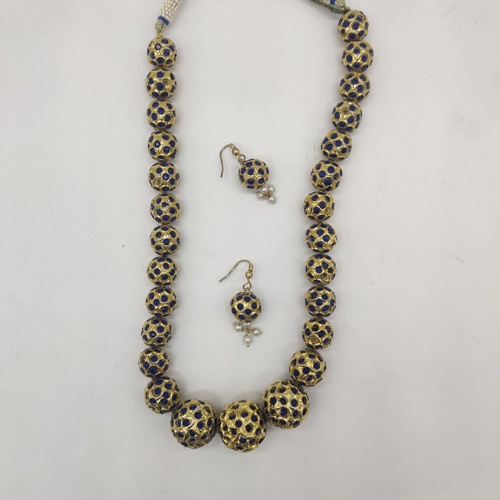 Sapphire Royale Blue Stone Ball Necklace Set | SHOBITAM