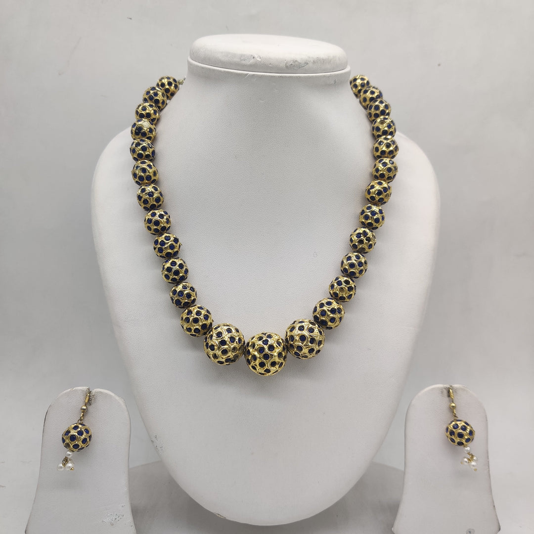 Sapphire Royale Blue Stone Ball Necklace Set | SHOBITAM