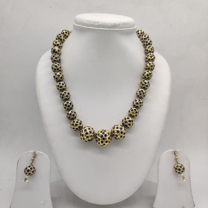 Sapphire Royale Blue Stone Ball Necklace Set | SHOBITAM