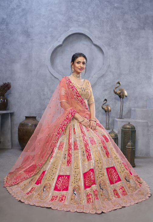 Heritage Grace Embroidered Lehenga in Cream for special occasions | SHOBITAM