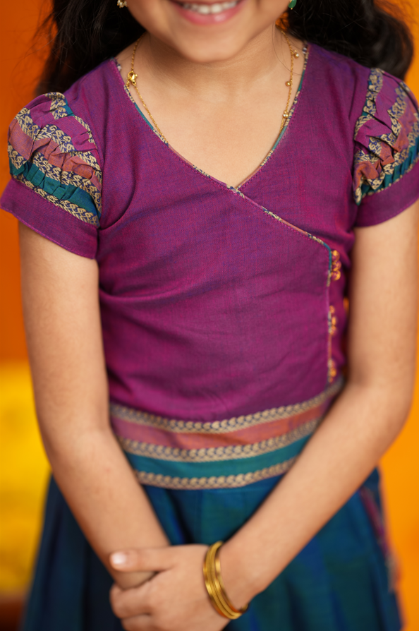 Vanika Magenta with Teal Handloom Kids Minit  | Made To Order