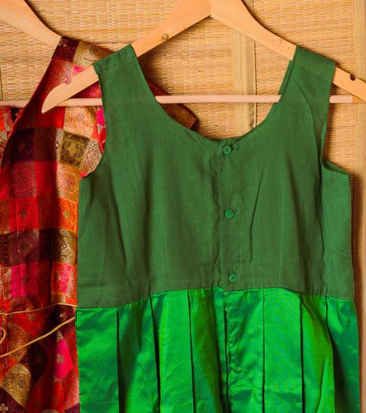 Green Kanchipuram Silk Girls Pavadai Meenakshi-12-14 years