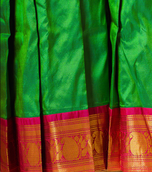 Green Kanchipuram Silk Girls Pavadai Meenakshi-12-14 years