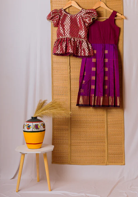 Purple Kanchipuram Silk Girls Pavadai Chellam 4-6 years