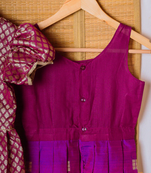 Purple Kanchipuram Silk Girls Pavadai Chellam 4-6 years