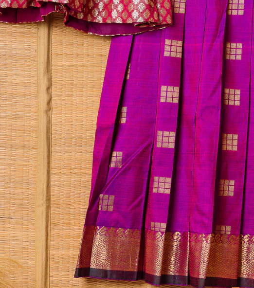 Purple Kanchipuram Silk Girls Pavadai Chellam 4-6 years
