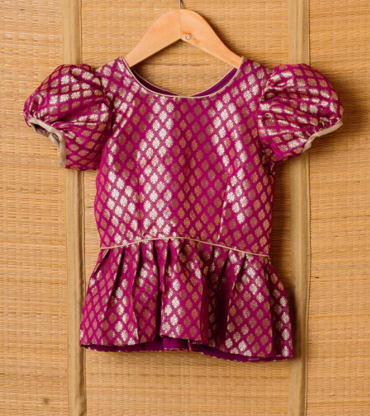 Purple Kanchipuram Silk Girls Pavadai Chellam 4-6 years