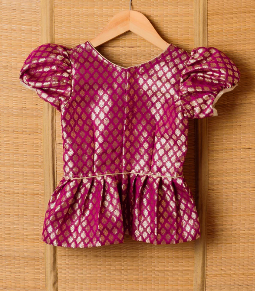 Purple Kanchipuram Silk Girls Pavadai Chellam 4-6 years