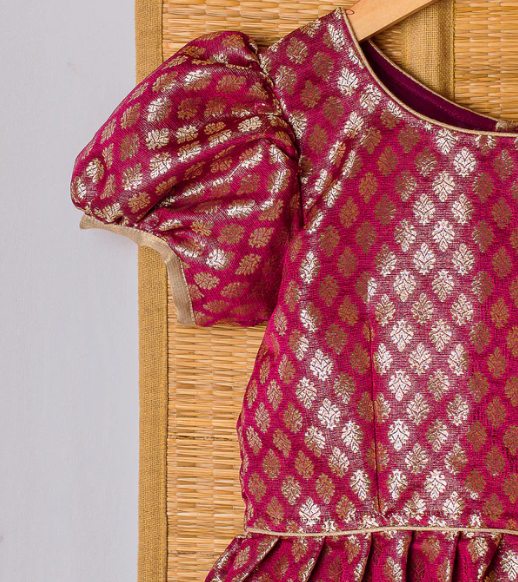 Purple Kanchipuram Silk Girls Pavadai Chellam 4-6 years
