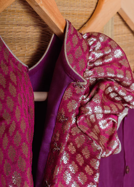 Purple Kanchipuram Silk Girls Pavadai Chellam 4-6 years