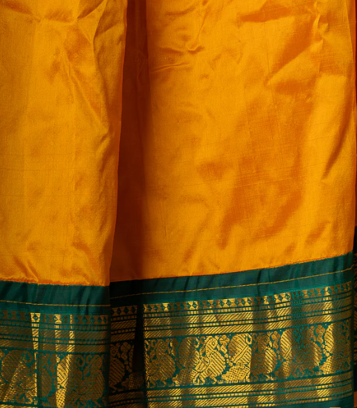 Yellow-Green Kanchipuram Silk Girls Pavadai Kanmani-12-14 years