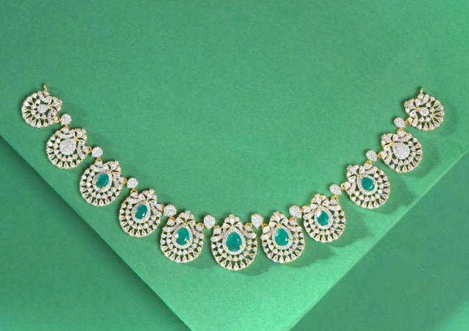 Pure 92.5 Silver, Emerald Green & Cubic Zirconia (CZ) Necklace Set