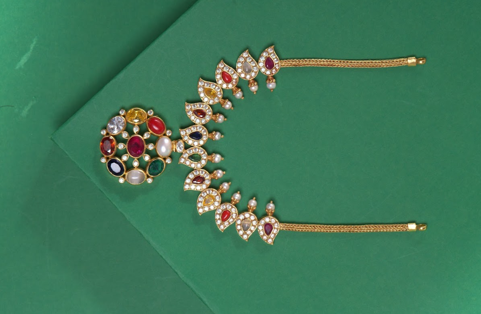 Pure 92.5 Silver, Gold Plated Mango Motif Necklace with Assorted Gemstones