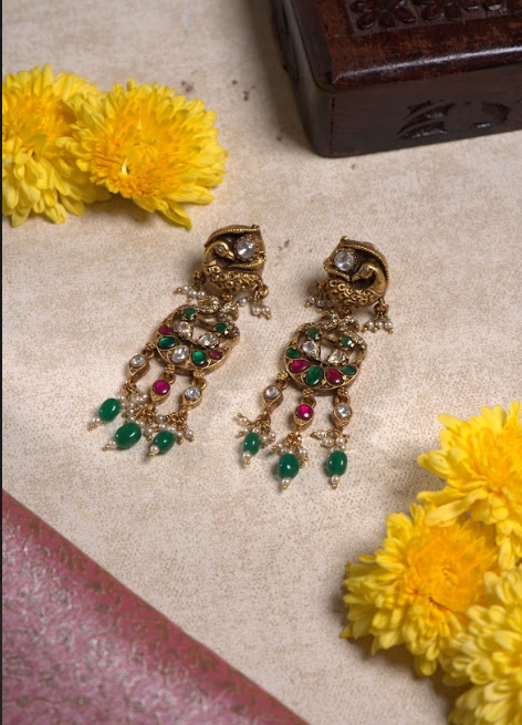 Pure 92.5 Silver, Gold-Plated Peacock Earrings