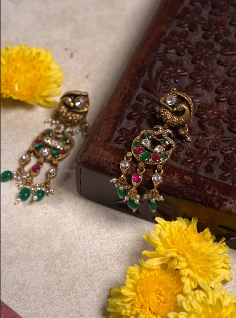 Pure 92.5 Silver, Gold-Plated Peacock Earrings