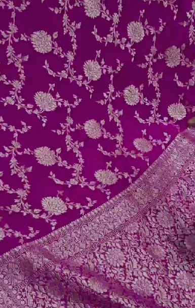Magenta Banarasi georgette silk saree with water Zari Floral jaal with zari border | SILK MARK CERTIFIED