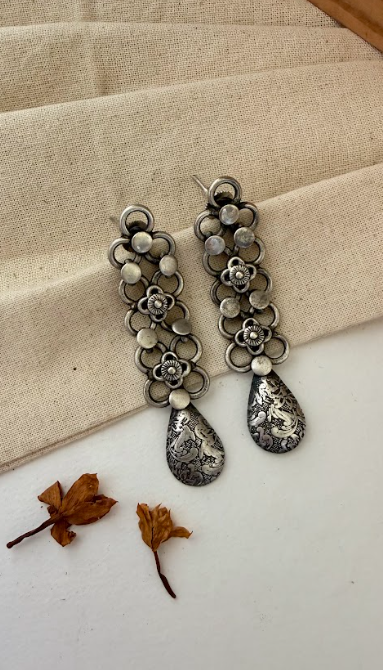 Kaarunya Earrings in Brass with an Antique Silver Polish