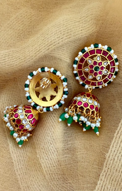 Dhamini Jhumkas in Brass with Jadau and Gold Tone | SHOBITAM