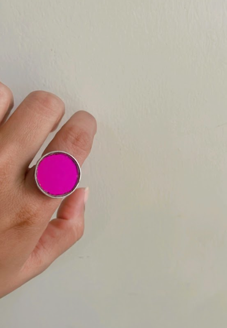 Real Glass Shambhavi Ring in Brass with Antique Silver Polish and Adjustable