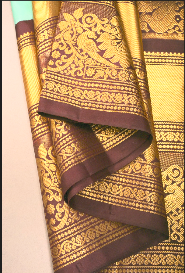 Korvai Mint Green Pure Gadwal Silk Saree With Zari Buttas and Contrast Wide Zari Border | SILK MARK CERTIFIED | Shobitam