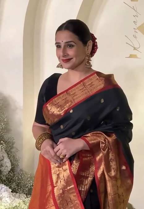 Pure Gadwal Silk Saree in Black color with extravagant 16" wide zari Border | SILK MARK CERTIFIED
