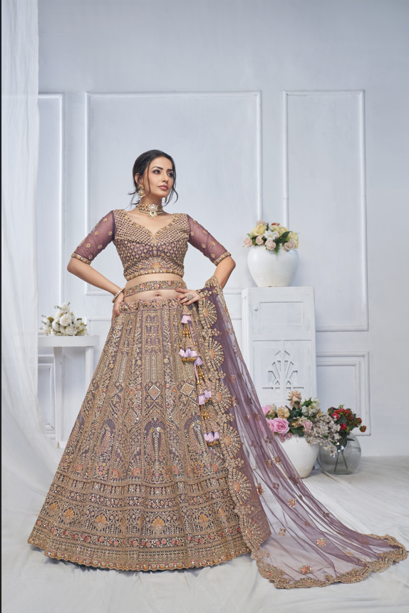 Regal Amethyst Embroidered Lehenga for bridesmaids and special occasions