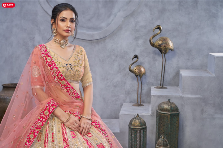Heritage Grace Embroidered Lehenga in Cream for special occasions | SHOBITAM