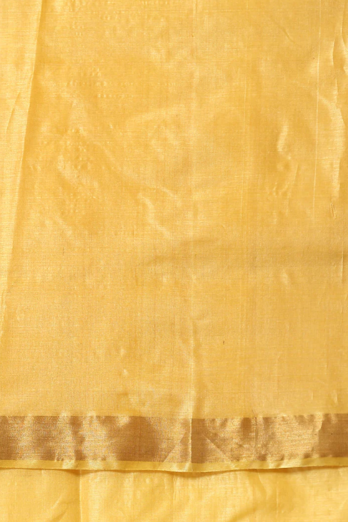 Light Mustard Chattisgarhi Kosa Silk Handloom Saree with Floral Buttas and Zari Border | SILK MARK CERTIFIED