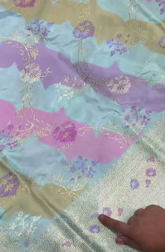Pastel Hued Rangkaat Kadhuwa Banarasi Silk Saree with meenakari buttas and Zari Border | SILK MARK CERTIFIED