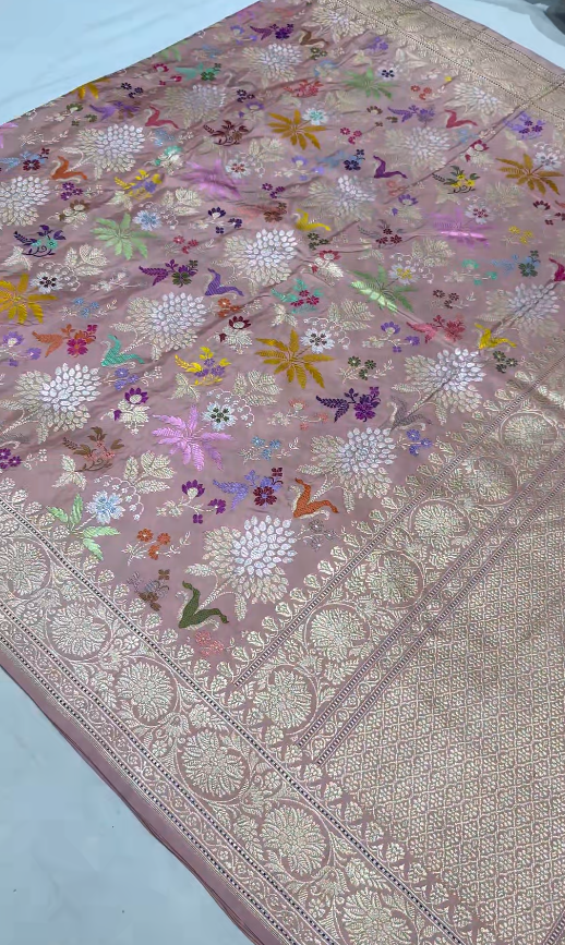 Dusty Mauve Banarasi Tissue Silk Saree with Kadhuwa Meenakari weave Butta and Border | SILK MARK CERTIFIED