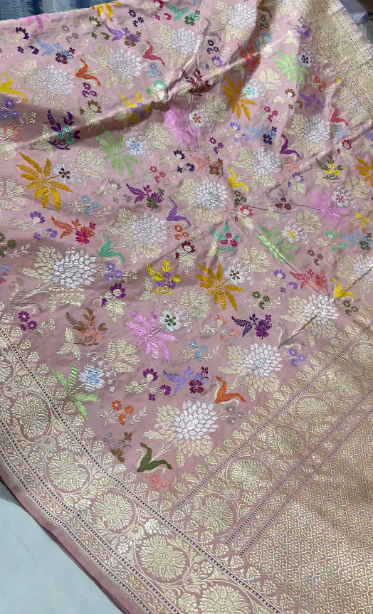 Dusty Mauve Banarasi Tissue Silk Saree with Kadhuwa Meenakari weave Butta and Border | SILK MARK CERTIFIED