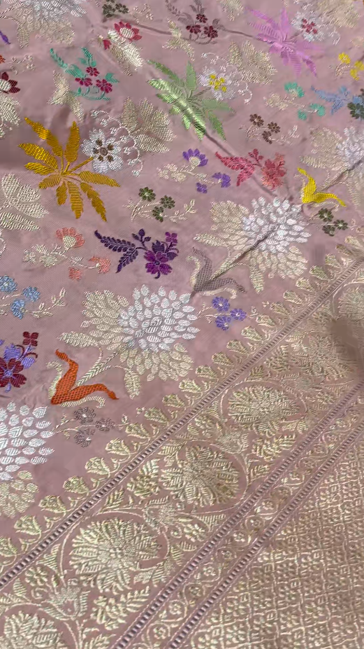 Dusty Mauve Banarasi Tissue Silk Saree with Kadhuwa Meenakari weave Butta and Border | SILK MARK CERTIFIED