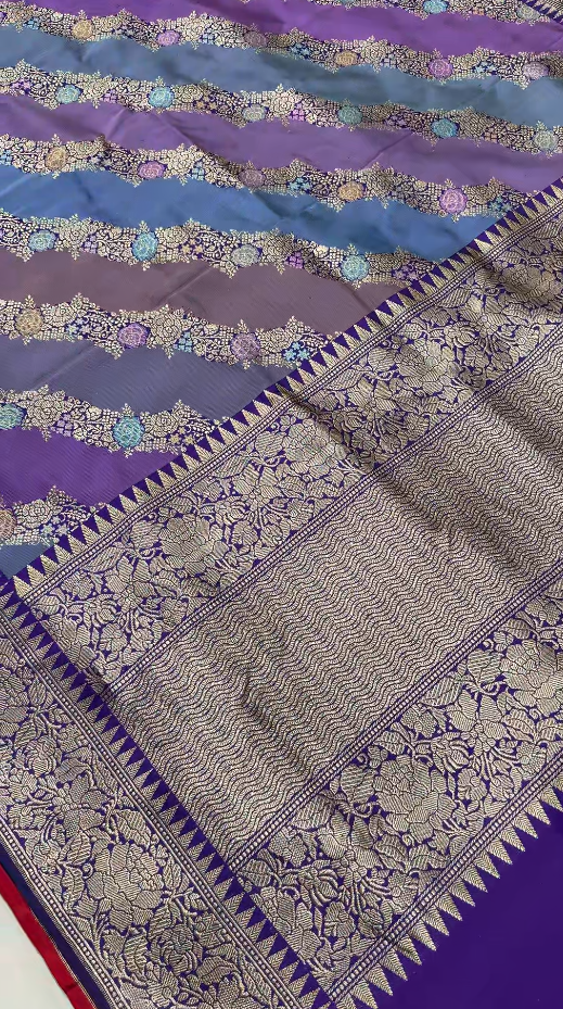 Rangkaat Kadhuwa Banarasi Silk Saree with Diagonal Zari stripes | SILK MARK CERTIFIED
