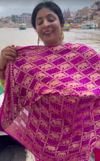 Magenta gharchola design elephant motifs georgette bhandini saree | SILK MARK CERTIFIED